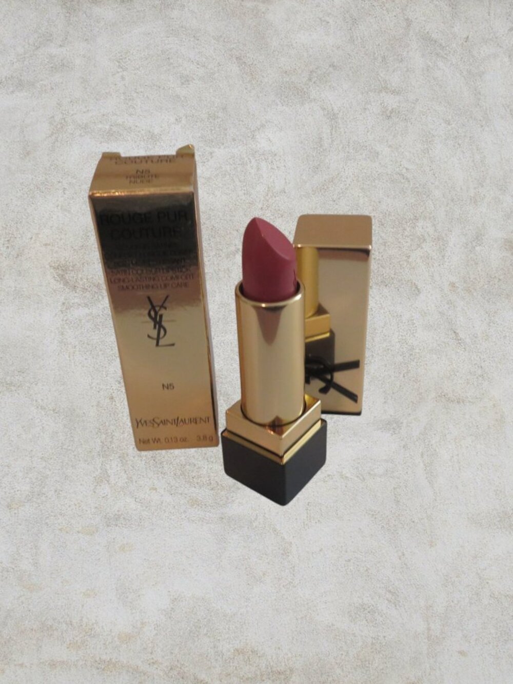 YSL Rouge Pur Couture Caring Satin Lipstick w/Ceramides (N5-Tribute Nude) NIB - Picture 3 of 4